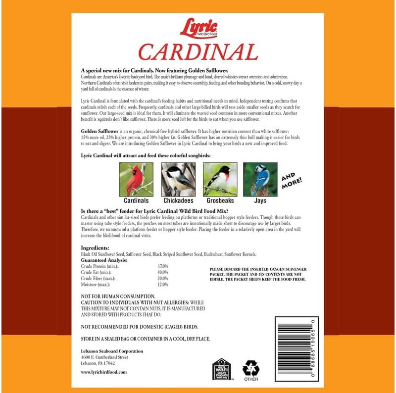 Lyric Cardinal Wild Bird Seed - Sunflower & Safflower Premium Bird Food Mix for Cardinals, Grosbeaks & Blue Jays - 18 lb bag - Image 4