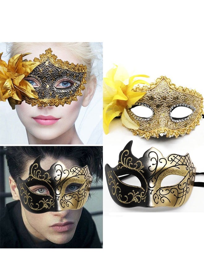 ZVEV Masquerade Masks Set, 2 PCS Couples Masquerade Mask with Side Flower and Painted Pattern, Ladies Masquerade Masks, Half Face Dress up Mask for Masquerade Party Party, Prom, Wedding  - Image 1