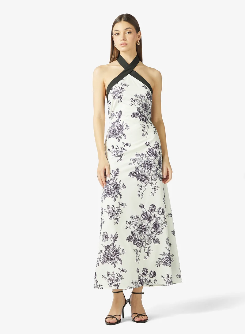 ELLA Floral Print Halter Neck Dress