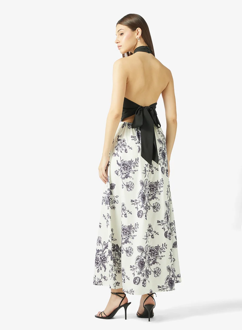 ELLA Floral Print Halter Neck Dress