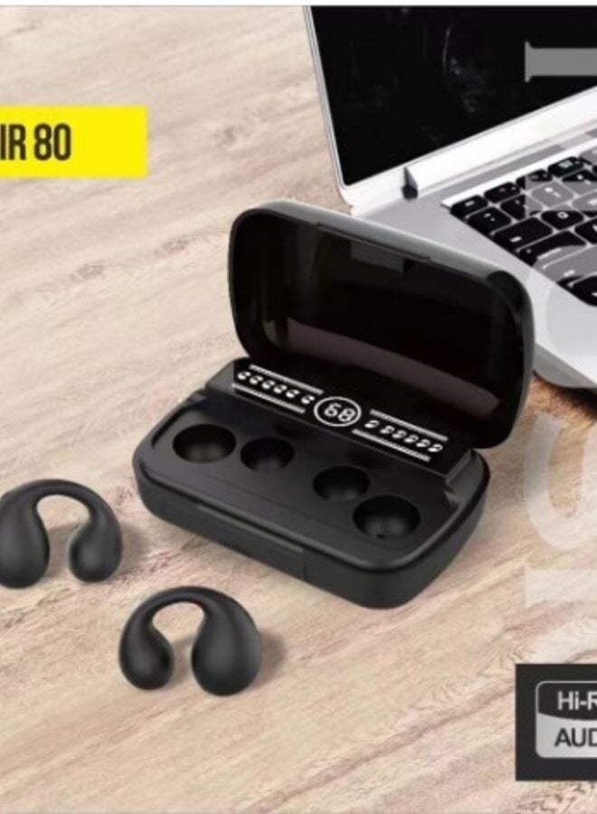 سماعة أذن Air 80 ذات توصيل عظمي تعمل بتقنية البلوتوث ومشبك على سماعة أذن لاسلكية مزودة بخاصية إلغاء الضوضاء وسماعات رياضية تدوم طويلاً - Image 1