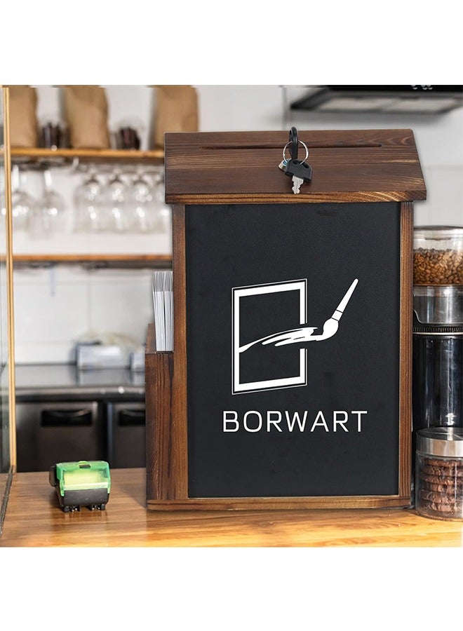 Wooden Suggestion Box with Lock Wall Mount Tip box Small Donation Box with Chalkboard Surface Outdoor Mail Box Raffle Box Ballot Box Feedback Box for Office and Charity - Image 3