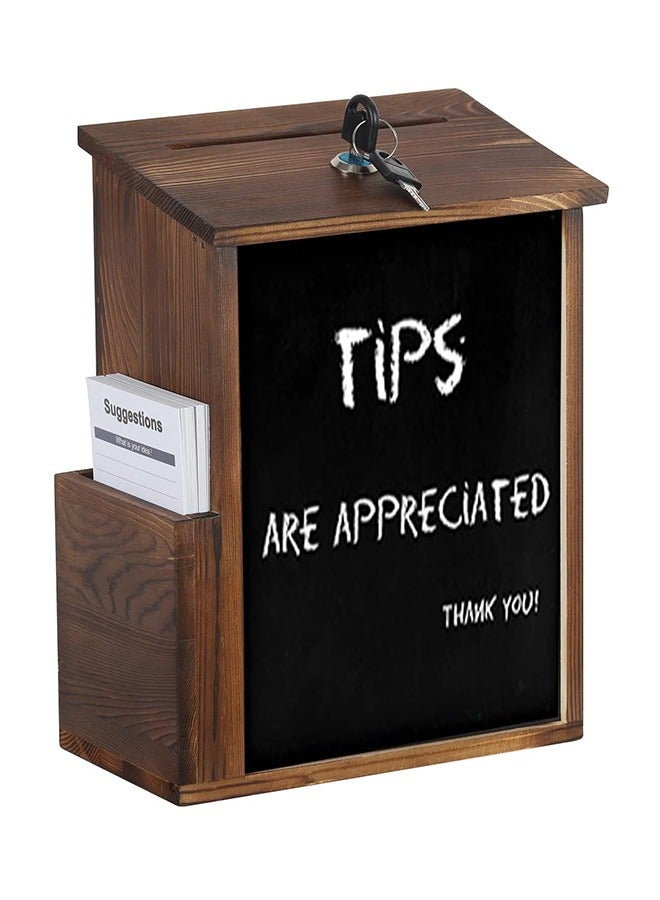 Wooden Suggestion Box with Lock Wall Mount Tip box Small Donation Box with Chalkboard Surface Outdoor Mail Box Raffle Box Ballot Box Feedback Box for Office and Charity - Image 1