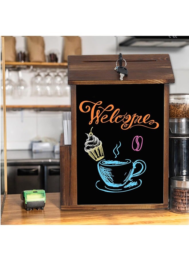 Wooden Suggestion Box with Lock Wall Mount Tip box Small Donation Box with Chalkboard Surface Outdoor Mail Box Raffle Box Ballot Box Feedback Box for Office and Charity - Image 2