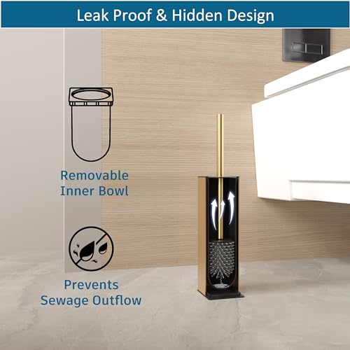 BVL Toilet Brush and Hoder Set Brushed Gold Freestanding for Bathroom - Image 4