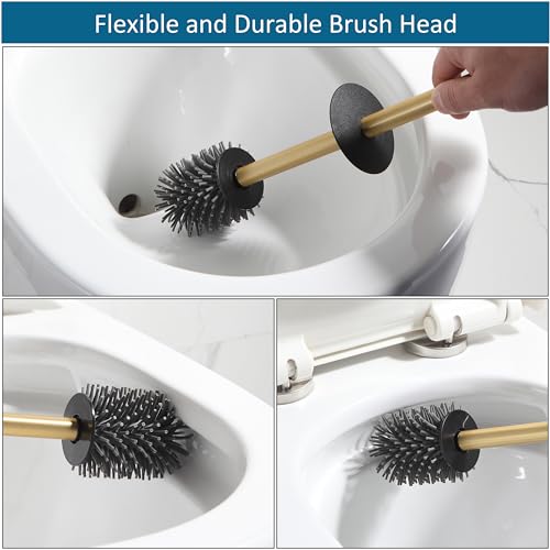 BVL Toilet Brush and Hoder Set Brushed Gold Freestanding for Bathroom - Image 3