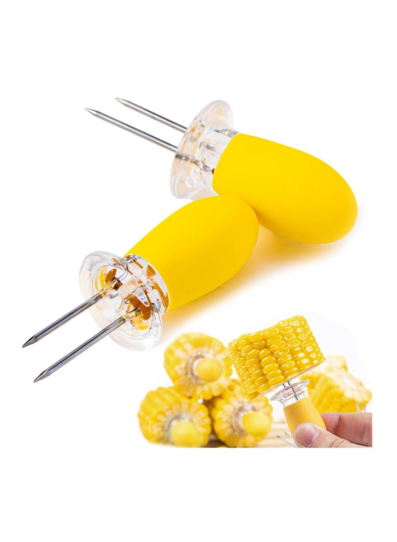 12pcs Corn Cob Skewers Stainless Steel Corn on The Cob Holders Skewers with Silicone Handle BBQ Grill Food Prongs Skewers Forks Party Yellow - Image 2