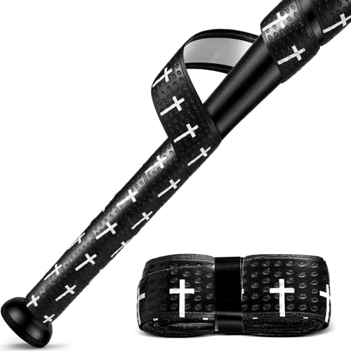 POUMEE 1PCS Faith Cross Baseball Bat Grip Tapes 1.5mm Precut and Full Adhesive Softball Grip Tape,Non-Slip Baseball Bat Wrap Tape Religious Cricket Batting Tape Replacement(Black) - Image 1