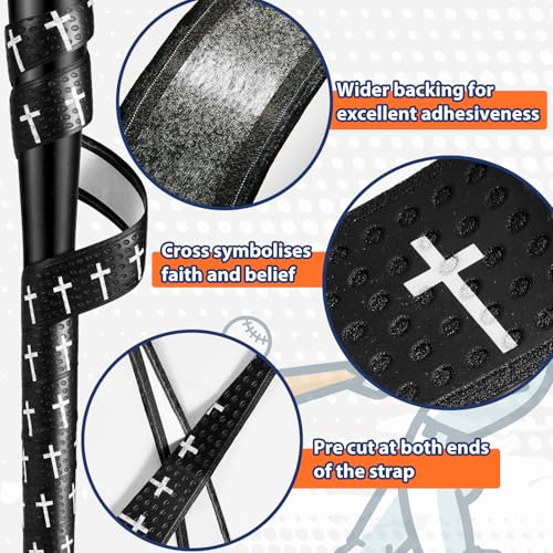 POUMEE 1PCS Faith Cross Baseball Bat Grip Tapes 1.5mm Precut and Full Adhesive Softball Grip Tape,Non-Slip Baseball Bat Wrap Tape Religious Cricket Batting Tape Replacement(Black) - Image 3