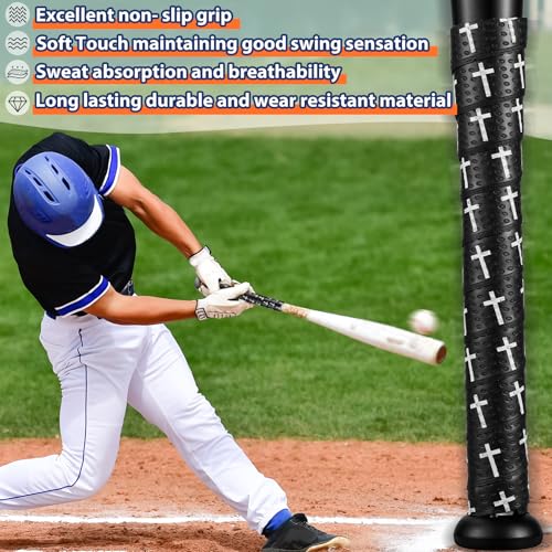 POUMEE 1PCS Faith Cross Baseball Bat Grip Tapes 1.5mm Precut and Full Adhesive Softball Grip Tape,Non-Slip Baseball Bat Wrap Tape Religious Cricket Batting Tape Replacement(Black) - Image 4