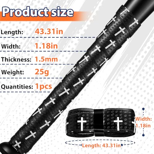 POUMEE 1PCS Faith Cross Baseball Bat Grip Tapes 1.5mm Precut and Full Adhesive Softball Grip Tape,Non-Slip Baseball Bat Wrap Tape Religious Cricket Batting Tape Replacement(Black) - Image 2