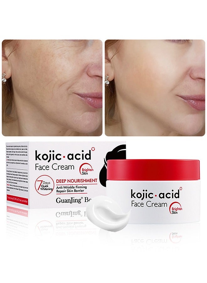 GUANJING Kojic Acid Face Cream 50G, Moisturizing Hydrate And Nourish The Skin, Lightweight Non-Greasy Deep Penetration Anti-Aging, Spots Or Acne Scars In A Effective Way - Image 1