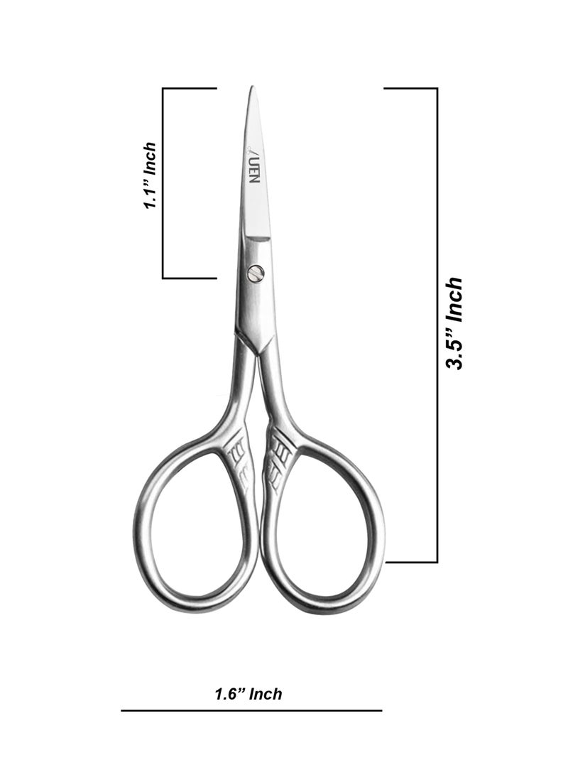 UEN Small Precision Scissors 3.5 Inches Multipurpose, Stainless Steel - Facial Hair Grooming, Craft & Art- Beard, Moustache, Pubic, Nose, Ear, Eyebrow, Eyelash Trimming - With Pouch - Image 2