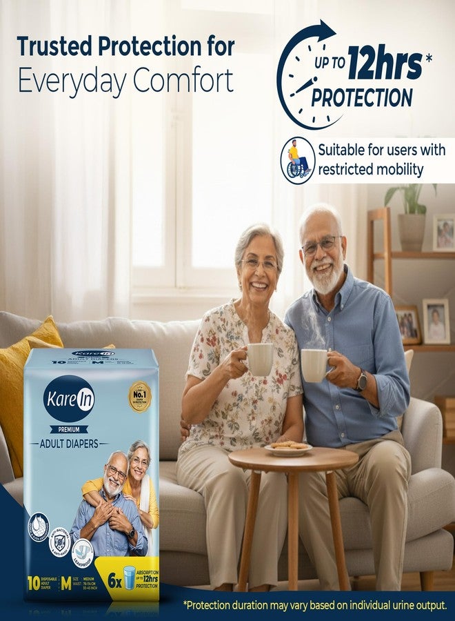 KareIn Premium Adult Diapers, Medium, Waist Size 76-114 Cm (30"-45"), Tape Style, Unisex, High Absorbency, Leak Proof, Wetness Indicator, Pack of 2, 20 Count - Image 3