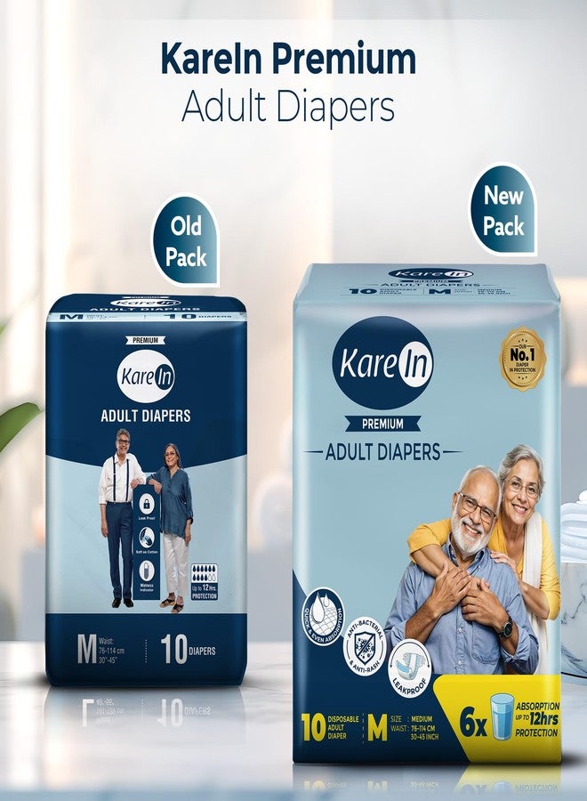 KareIn Premium Adult Diapers, Medium, Waist Size 76-114 Cm (30"-45"), Tape Style, Unisex, High Absorbency, Leak Proof, Wetness Indicator, Pack of 2, 20 Count - Image 2