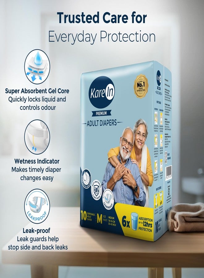 KareIn Premium Adult Diapers, Medium, Waist Size 76-114 Cm (30"-45"), Tape Style, Unisex, High Absorbency, Leak Proof, Wetness Indicator, Pack of 2, 20 Count - Image 4