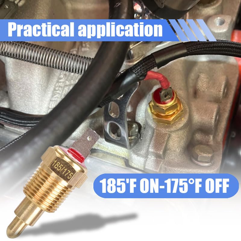 ZIMISI Electric Cooling Fan Thermostat Switch, 185 to 175 Degree Car Engine Radiator Sensor Switch with 3/8" Pipe Thread, AC Fan Thermostat Temperature Switch for 10" 12" 14" 16" Fan (175) - Image 4