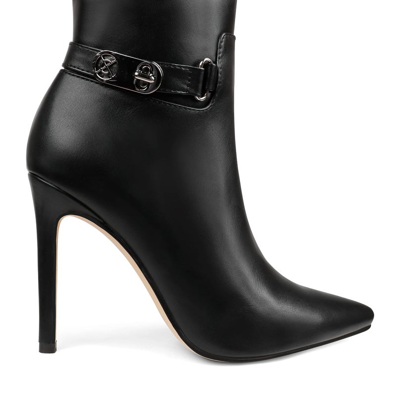 COLETER Women's Knee High Boots Pointed Toe Stiletto Buckle Dress Boots Zipper Heeled Boots Matte Black 8US - Image 5