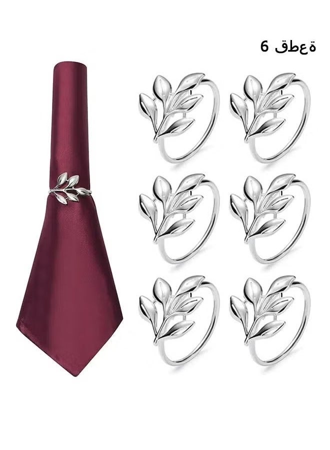 Silver Leaf Napkin Rings Set of 6 - Silver  Napkin Rings Silver, Napkin Holders for Cloth Napkins ,Holiday Napkin Rings ,Silver Napkin Rings,  Napkin Ring Holders - Image 1
