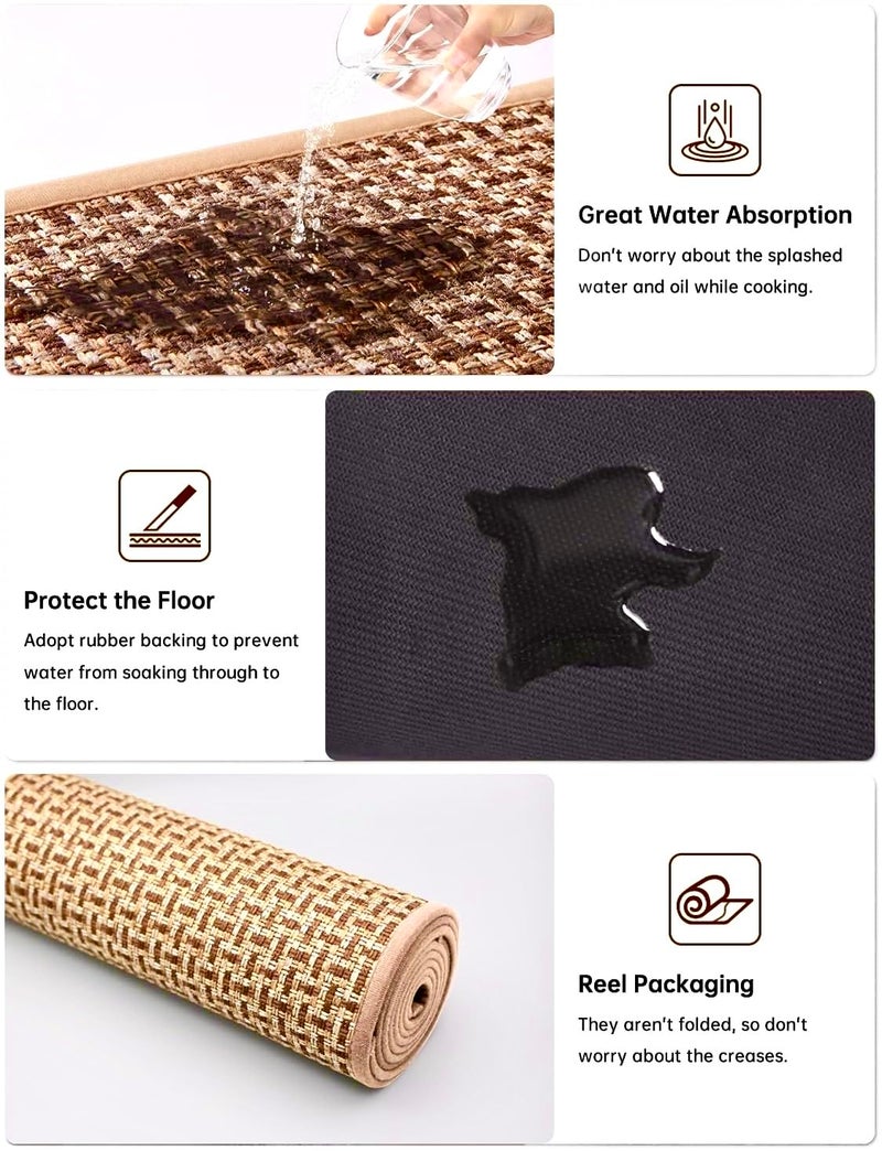 eqivei Kitchen Rugs and Mats Non Skid Washable Set of 2 PCS, Absorbent Runner Rugs for Kitchen, Farmhouse Weave Floor Mats in Front of Sink, 17.3"x 47"+17.3"x 29" (Brown) - Image 4