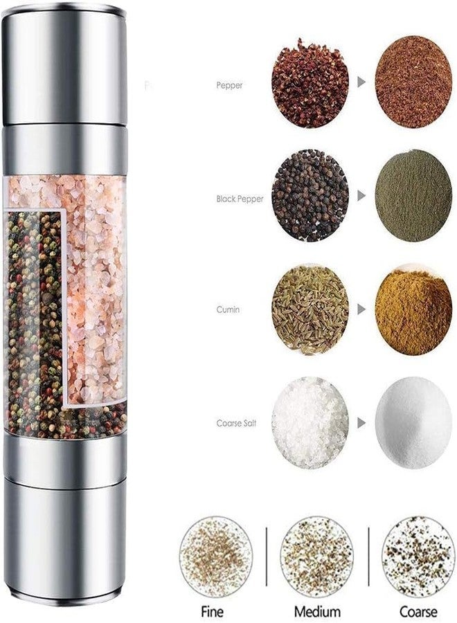 KRUPAVI Salt and Pepper Grinder - 2 in 1 Manual Stainless Steel Salt Pepper Mill Herb Spice Grinder Shakers Refillable with Adjustable Coarseness Ceramic Rotor and Dual Clear Acrylic Chamber - Image 5