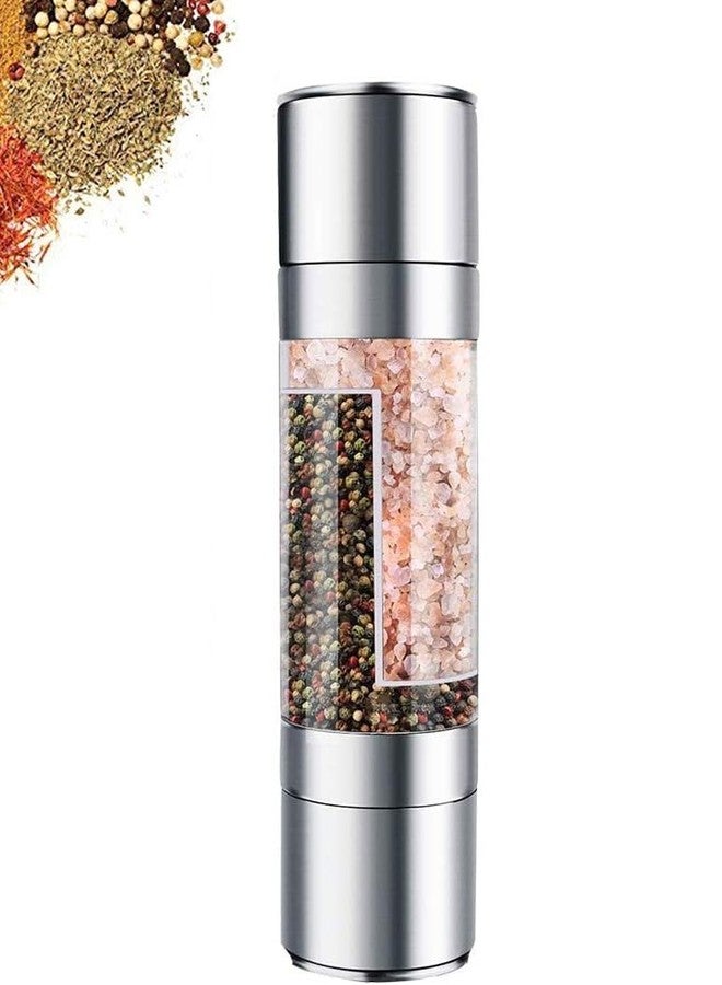 KRUPAVI Salt and Pepper Grinder - 2 in 1 Manual Stainless Steel Salt Pepper Mill Herb Spice Grinder Shakers Refillable with Adjustable Coarseness Ceramic Rotor and Dual Clear Acrylic Chamber - Image 1