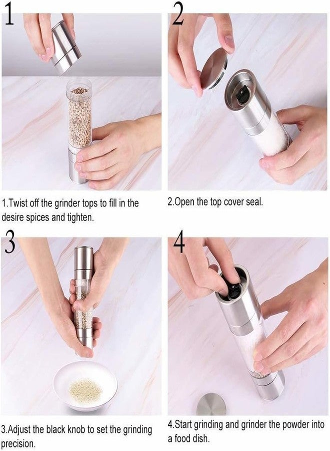 KRUPAVI Salt and Pepper Grinder - 2 in 1 Manual Stainless Steel Salt Pepper Mill Herb Spice Grinder Shakers Refillable with Adjustable Coarseness Ceramic Rotor and Dual Clear Acrylic Chamber - Image 2