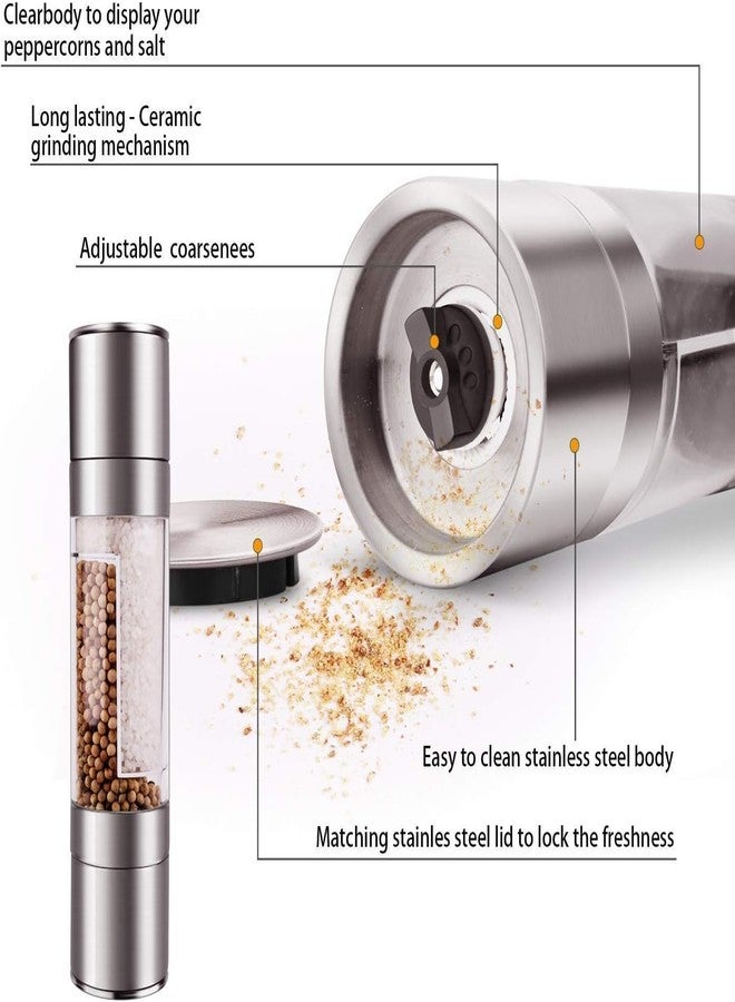 KRUPAVI Salt and Pepper Grinder - 2 in 1 Manual Stainless Steel Salt Pepper Mill Herb Spice Grinder Shakers Refillable with Adjustable Coarseness Ceramic Rotor and Dual Clear Acrylic Chamber - Image 4