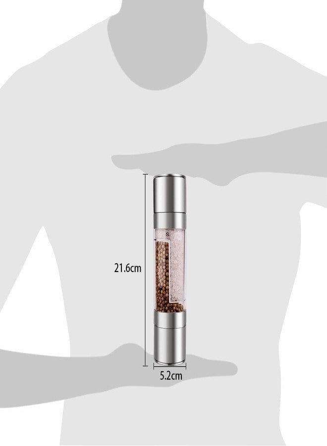 KRUPAVI Salt and Pepper Grinder - 2 in 1 Manual Stainless Steel Salt Pepper Mill Herb Spice Grinder Shakers Refillable with Adjustable Coarseness Ceramic Rotor and Dual Clear Acrylic Chamber - Image 3