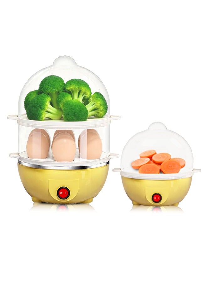 Double Layer Egg Cooker Steamer with 14-Egg Capacity, Auto Shut Off, Dry Burn Protection, One-Touch Operation, PP Material & Stainless Steel Heating Plate for Home Kitchen Use - Image 1