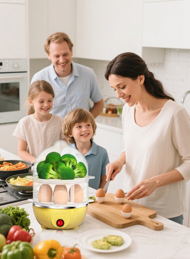 Double Layer Egg Cooker Steamer with 14-Egg Capacity, Auto Shut Off, Dry Burn Protection, One-Touch Operation, PP Material & Stainless Steel Heating Plate for Home Kitchen Use - Image 2