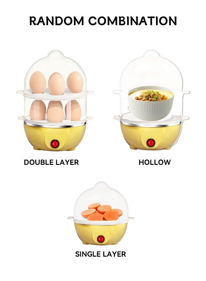Double Layer Egg Cooker Steamer with 14-Egg Capacity, Auto Shut Off, Dry Burn Protection, One-Touch Operation, PP Material & Stainless Steel Heating Plate for Home Kitchen Use - Image 5