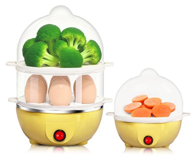 BASILKIT Double Layer Egg Cooker Steamer with 14-Egg Capacity, Auto Shut Off, Dry Burn Protection, One-Touch Operation, PP Material & Stainless Steel Heating Plate for Home Kitchen Use - Image 1