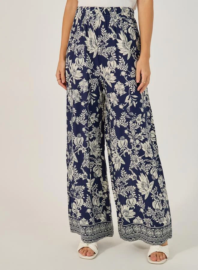 Styli Floral Print Relaxed Kimono & Pant Set