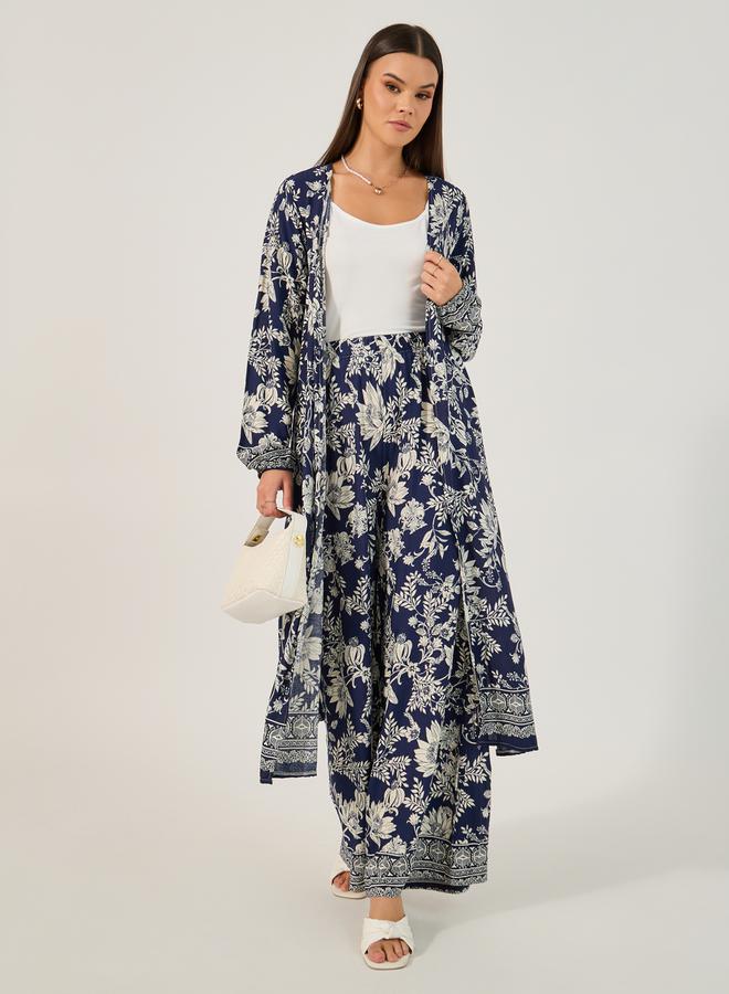 Styli Floral Print Relaxed Kimono & Pant Set - Image 1