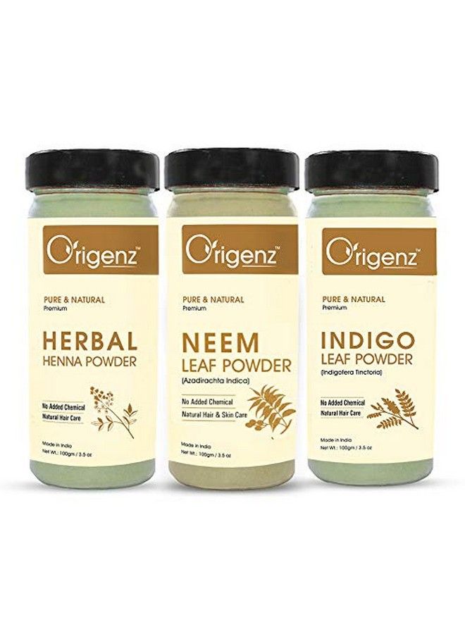 Origenz Premium Hair Care Combo (Herbal Henna Powder 100gm + Indigo Powder 100gm + Neem Powder 100gm) - Image 1