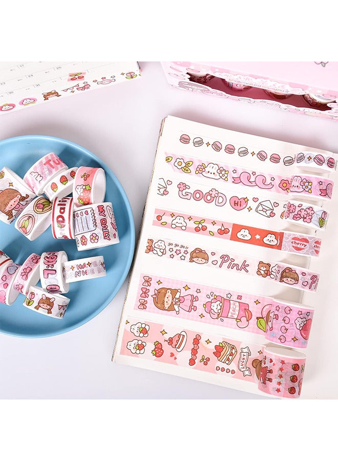 Depend Lovely Washi Tape Set, 20 Rolls Wide Kawaii Cartoon Animals Aesthetic Decorative Masking Tape Sets For Scrapbook, Journaling, Kid's DIY Craft, Scrapbooking Supplies (Pink) - Image 3