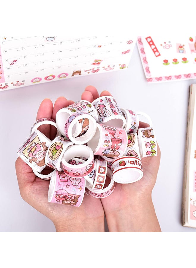 Depend Lovely Washi Tape Set, 20 Rolls Wide Kawaii Cartoon Animals Aesthetic Decorative Masking Tape Sets For Scrapbook, Journaling, Kid's DIY Craft, Scrapbooking Supplies (Pink) - Image 4
