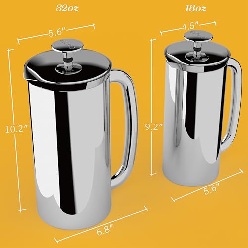 ESPRO P7 French Press Coffee Maker - Double-Walled Stainless Steel Insulated with Micro-Filter, 32 Ounces, Polished Stainless Steel - Image 3