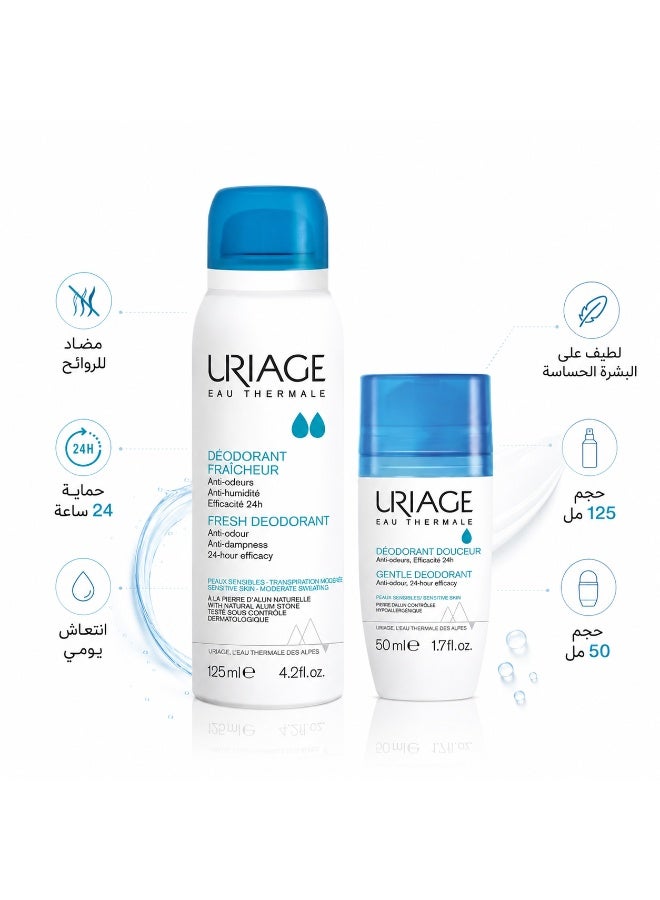 Uriage Roll On Deodorant For Women, 50ml + Uriage Fresh Deodorant Spray 125ml - Image 1