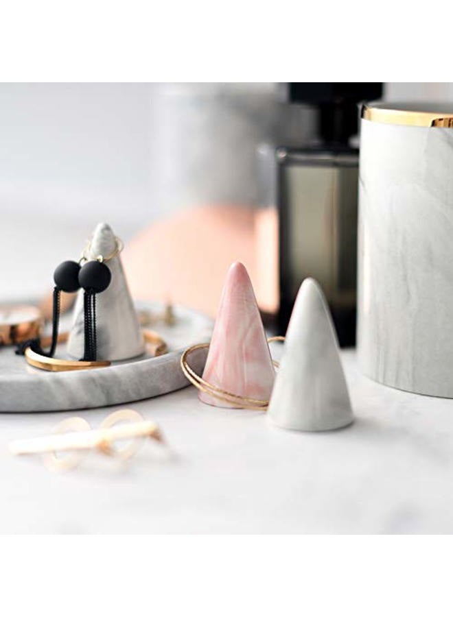 oskas Modern Marble Ring Holder Tower Ceramic Cone Shape Decorative Display Stand for Jewelry Ring/Wedding Ring Grey&Grey - Image 3