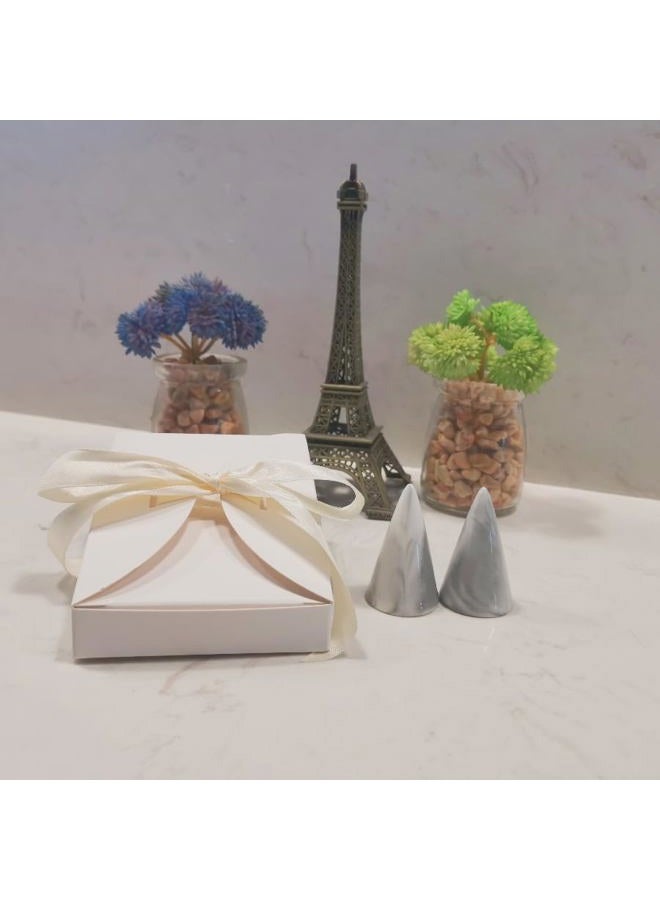 oskas Modern Marble Ring Holder Tower Ceramic Cone Shape Decorative Display Stand for Jewelry Ring/Wedding Ring Grey&Grey - Image 2