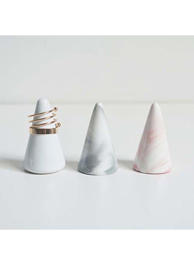 oskas Modern Marble Ring Holder Tower Ceramic Cone Shape Decorative Display Stand for Jewelry Ring/Wedding Ring Grey&Grey - Image 5