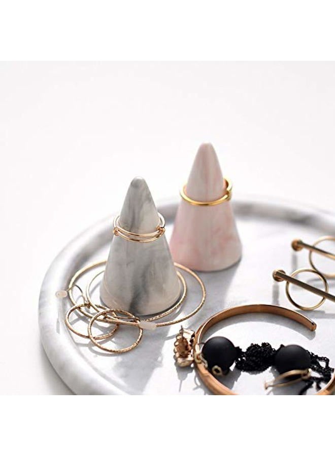 oskas Modern Marble Ring Holder Tower Ceramic Cone Shape Decorative Display Stand for Jewelry Ring/Wedding Ring Grey&Grey - Image 4