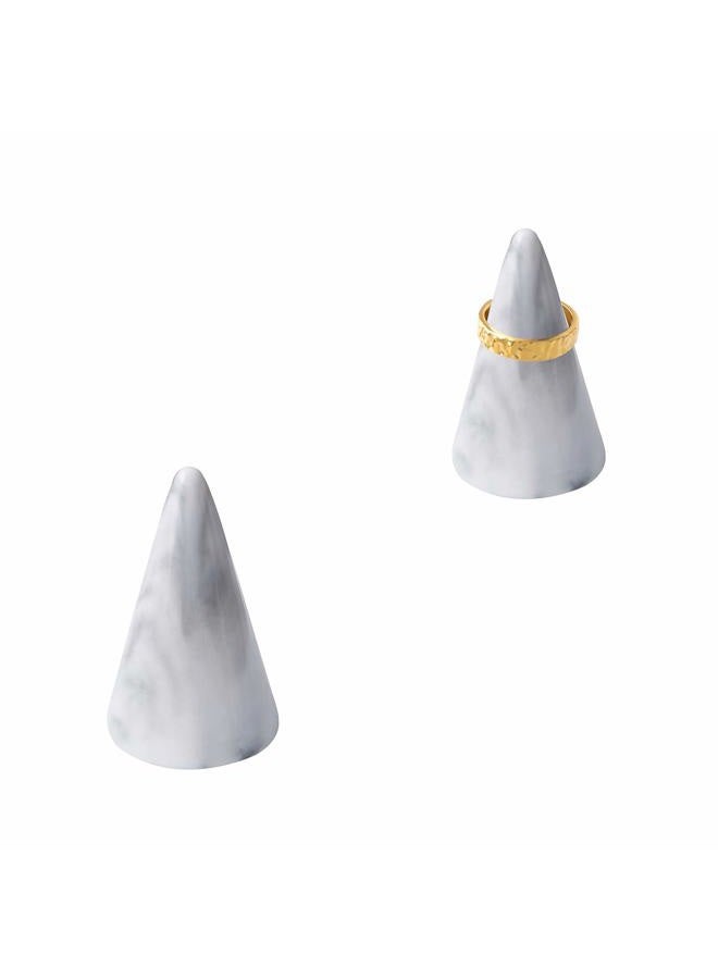 oskas Modern Marble Ring Holder Tower Ceramic Cone Shape Decorative Display Stand for Jewelry Ring/Wedding Ring Grey&Grey - Image 1