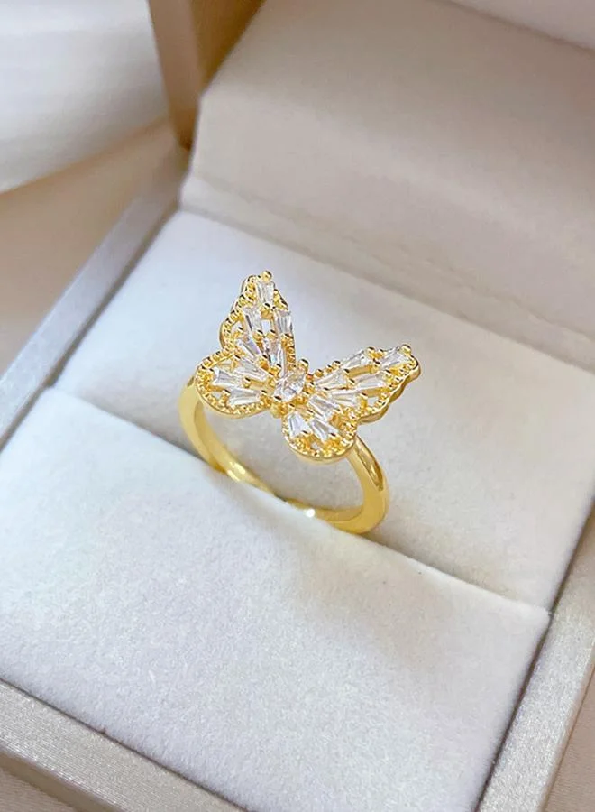 Take Two Gold Tone Embellished Butterfly Ring
