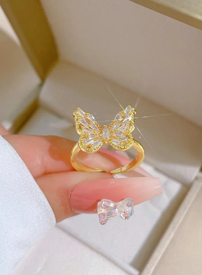 Take Two Gold Tone Embellished Butterfly Ring