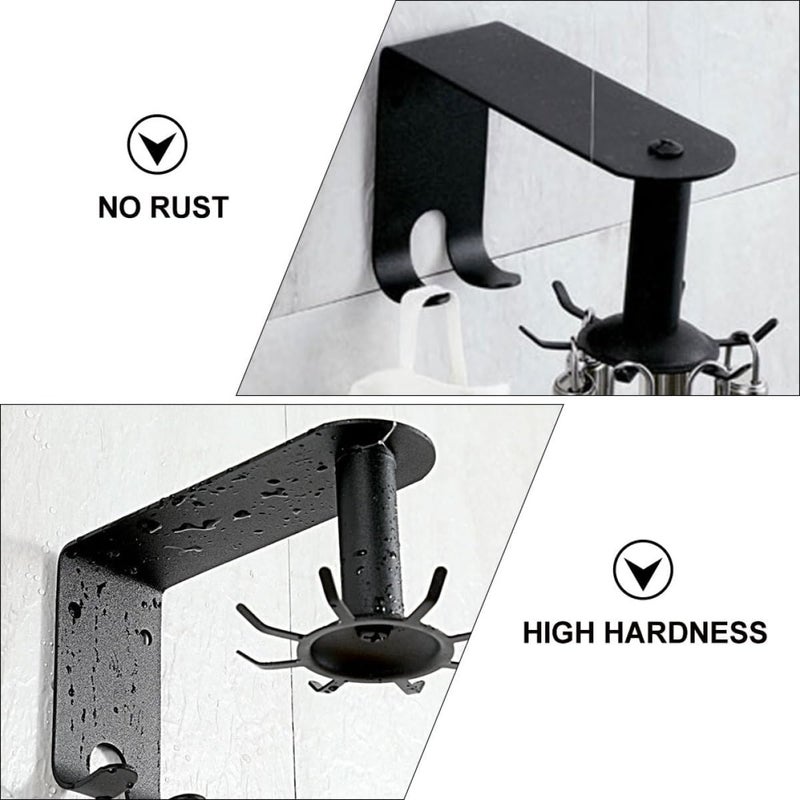 iplusmile Stainless Steel Kitchen Hanging Hook Set, Black Rotatable Wall-Mounted Spoon and Brush Holder, Dismountable Multi-Functional Utensil Storage Rack for Kitchen Organization - Image 4