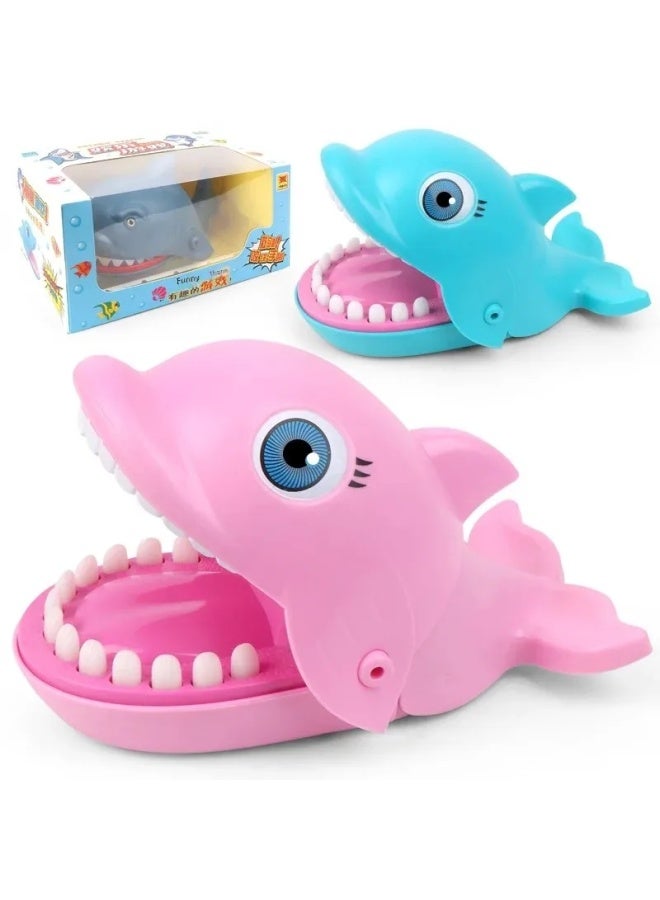 Stress Relief Shark Bite Finger Toy Evil Dog Dinosaur Pirate Bucket Parent-Child Interaction Children's Prank Toys-Color:Dolphin [window Box] Blue - Image 1