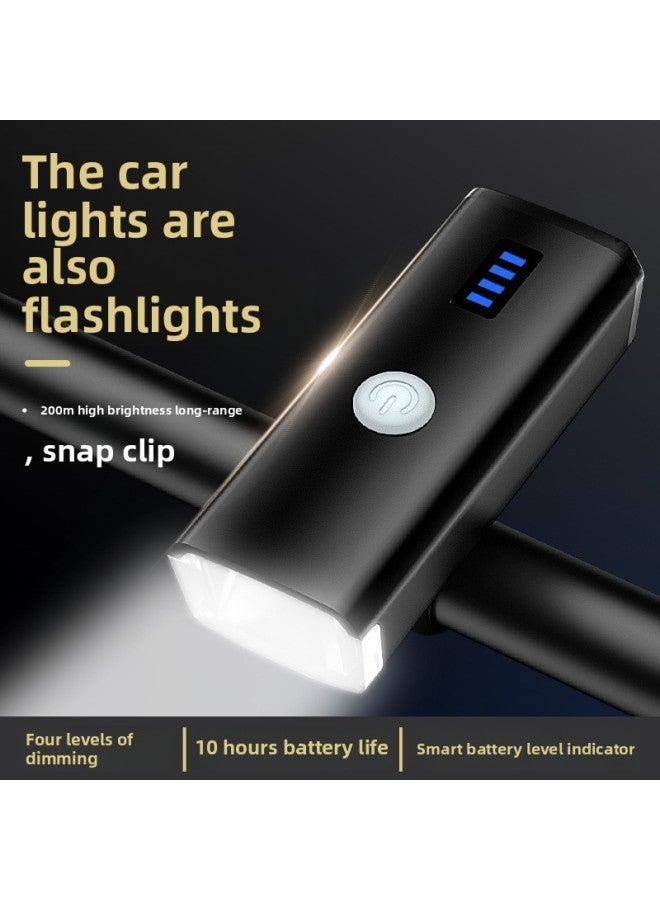 Loquat Skyfire Bicycle Lamp Headlight Night Riding Flashlight Strong Light Charging Rainproof Highway Bicycle Mountain Bike Riding Equipment-Color:SF-QX-1163 Black Single Spot Bicycle Headlight Set - Image 2